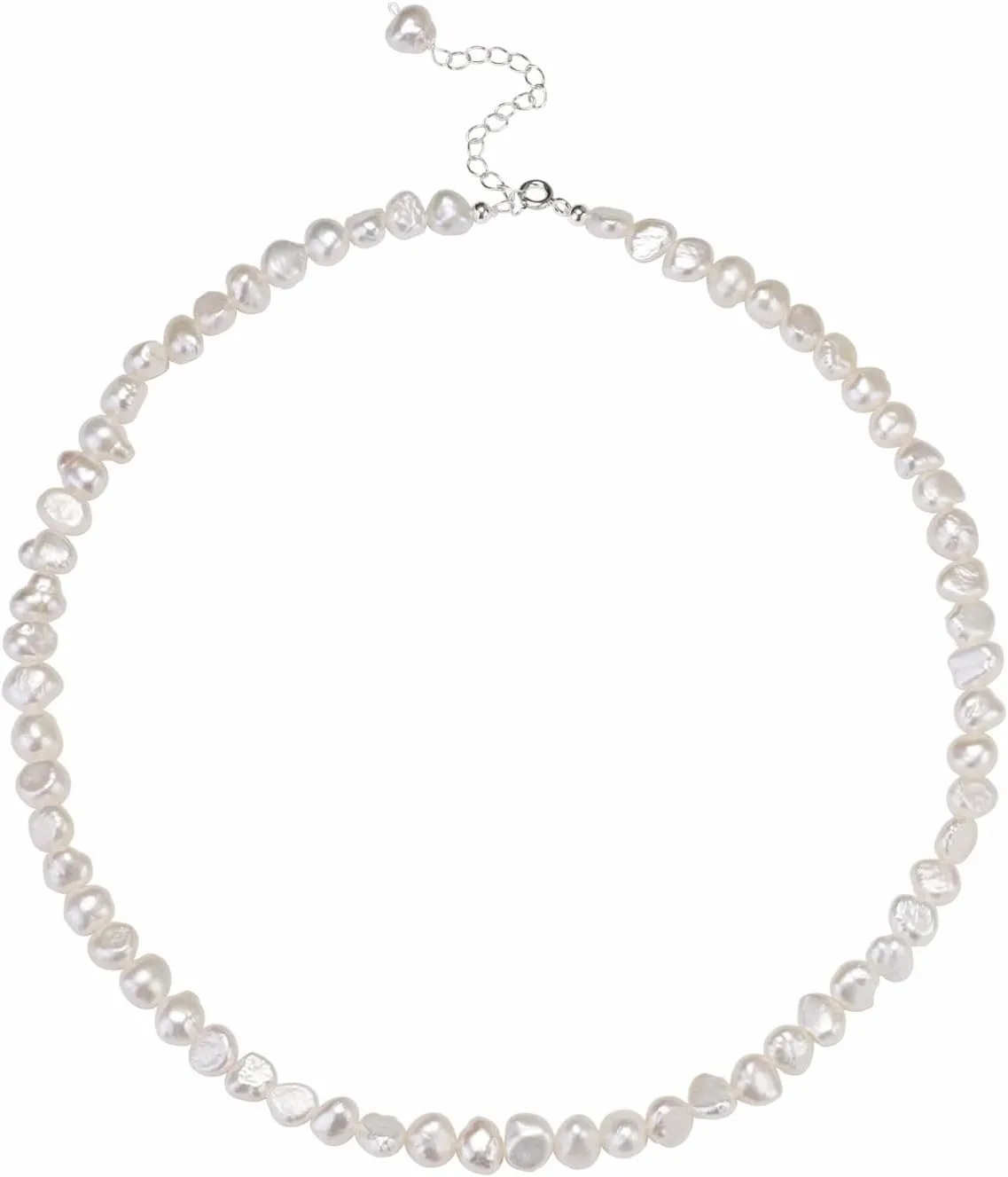 Natural Pearls Choker Necklace for Women Freshwater Baroque Pearl Strand Necklace Chain Cultured Baroque Pearl 925 Sterling Silver Clasp Choker