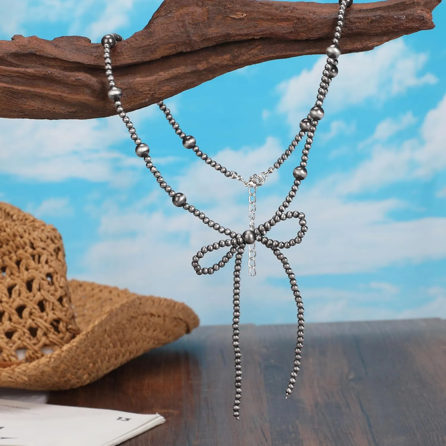 Navajo Bow Bowknot Pearl Cowboy Cowgirl Navajo Pearl Turquoise Necklace For women Western Boho Beaded Necklaces