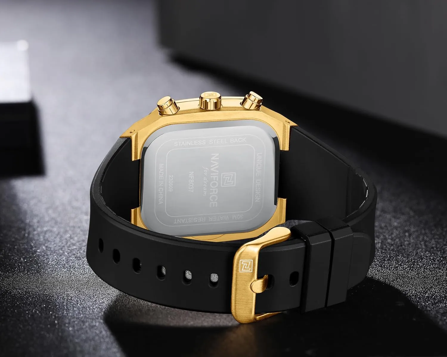 NAVIFORCE Mens Square Chronograph Watch Analog Calendar Quartz Waterproof Watches with Silicone Band for Sports