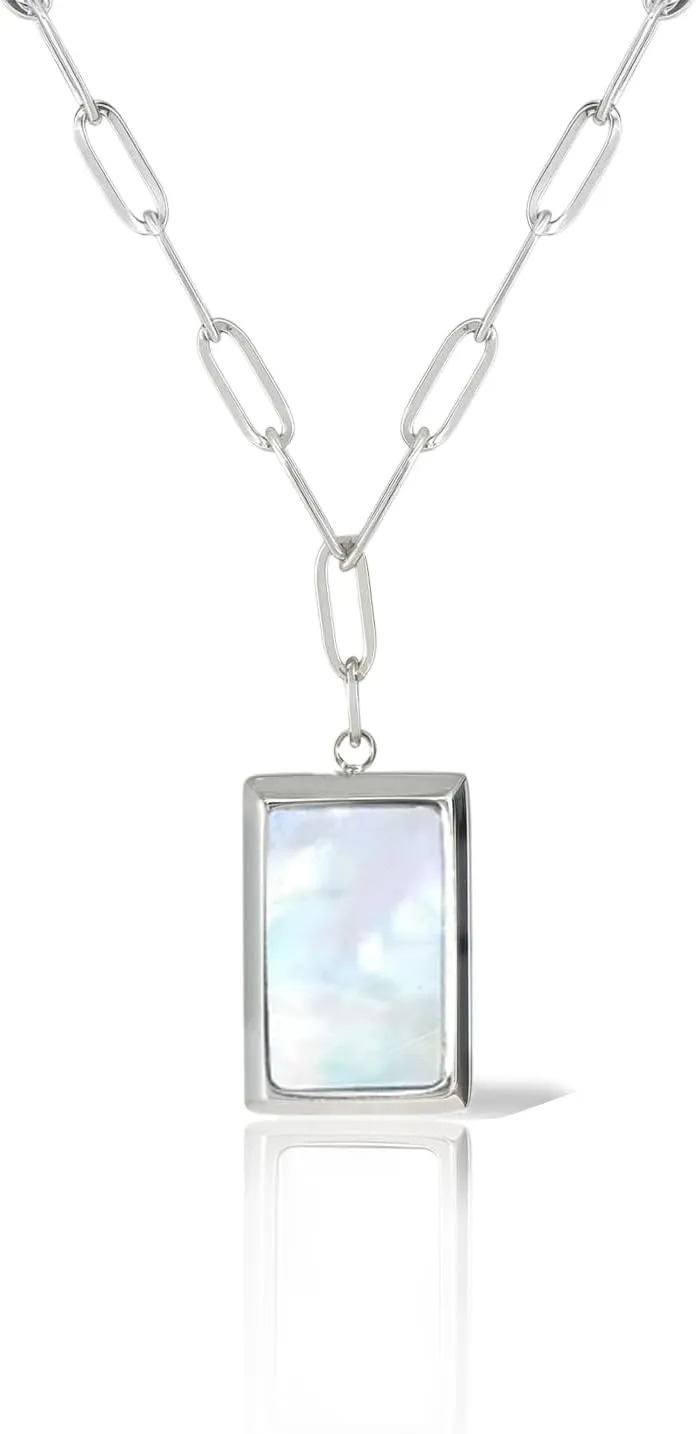Necklaces 18K Gold-Plated Moonstone Pendant Necklace for Women, White Fritillaria - Trendy Jewelry with Mother of Pearl Charm - Dainty & Cute Necklaces for Women