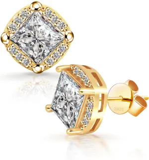 New Princess Cut Moissanite Stud Earrings for Men & Women, 18K White Gold Plated Sterling Silver, D Color VVS1 Lab-Created Moissanite, Brilliant Hypoallergenic Jewelry Gift