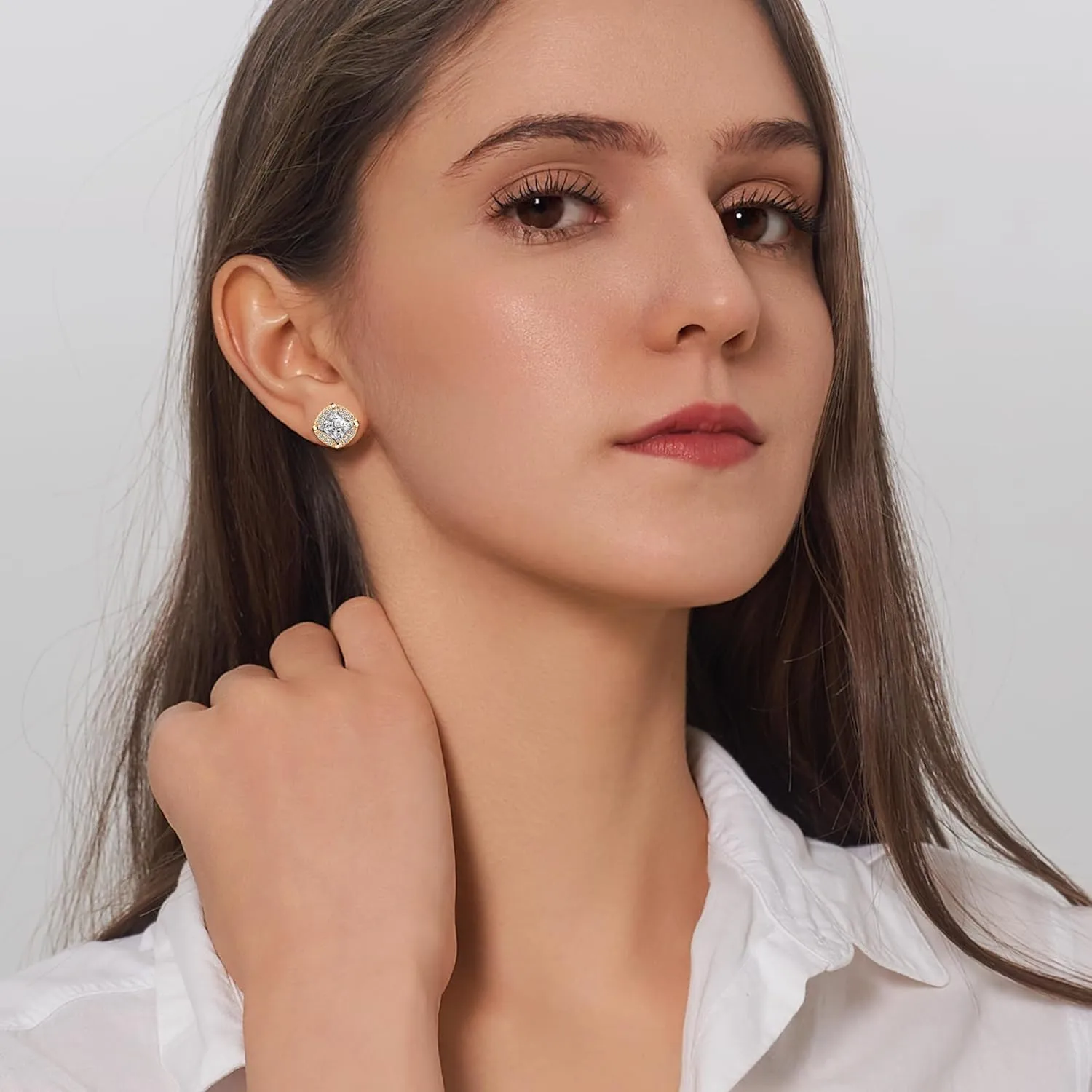 New Princess Cut Moissanite Stud Earrings for Men & Women, 18K White Gold Plated Sterling Silver, D Color VVS1 Lab-Created Moissanite, Brilliant Hypoallergenic Jewelry Gift