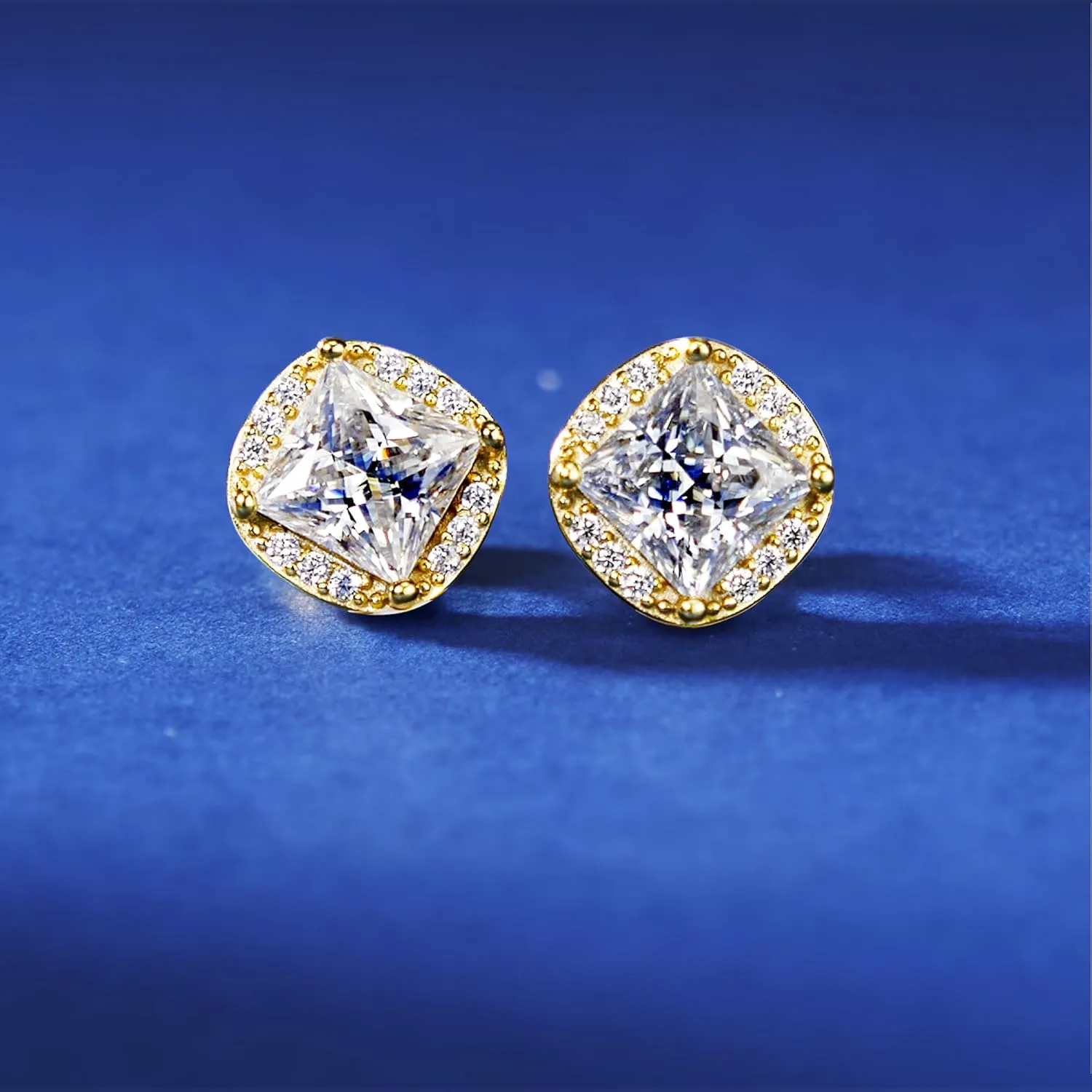 New Princess Cut Moissanite Stud Earrings for Men & Women, 18K White Gold Plated Sterling Silver, D Color VVS1 Lab-Created Moissanite, Brilliant Hypoallergenic Jewelry Gift