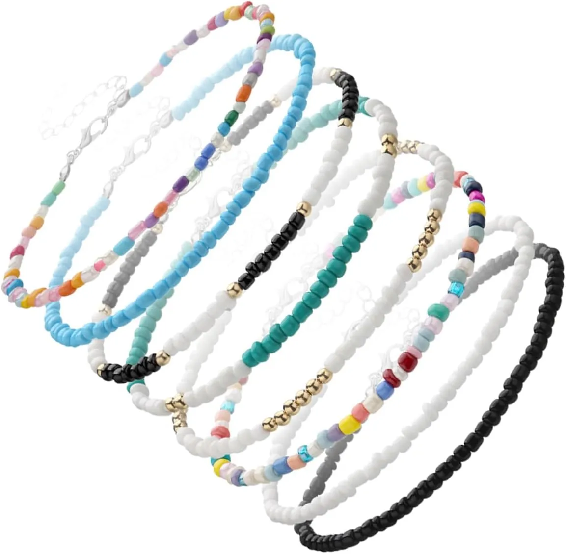 NOLITOY Elegant Handmade Bead Anklet for Women 8pcs Woven Beach Anklet Set Ankle Chains for Women