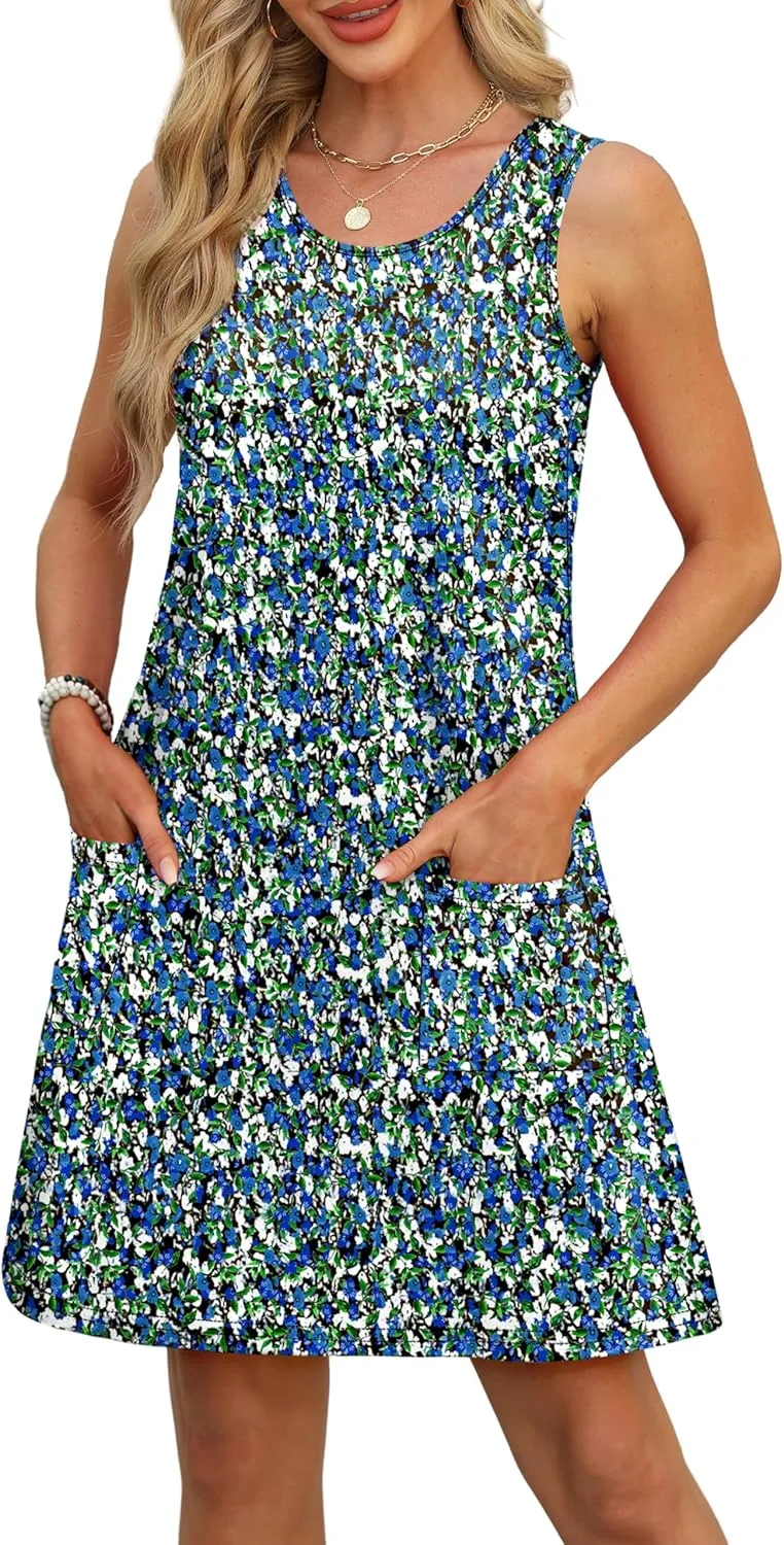 OFEEFAN Summer Dresses for Women Casual Sundress with Pocket Beach Cover Up Swimsuit