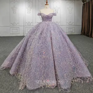 Off Shoulder Ball Gown Sequined Tulle Plus Size Princess Dress Beautiful Pageant Dress DY9944
