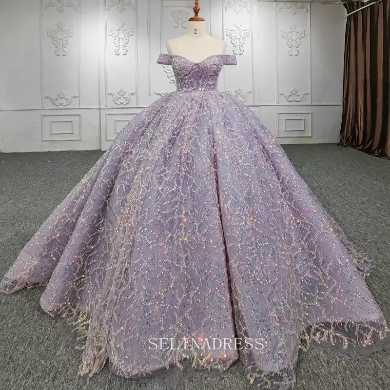 Off Shoulder Ball Gown Sequined Tulle Plus Size Princess Dress Beautiful Pageant Dress DY9944