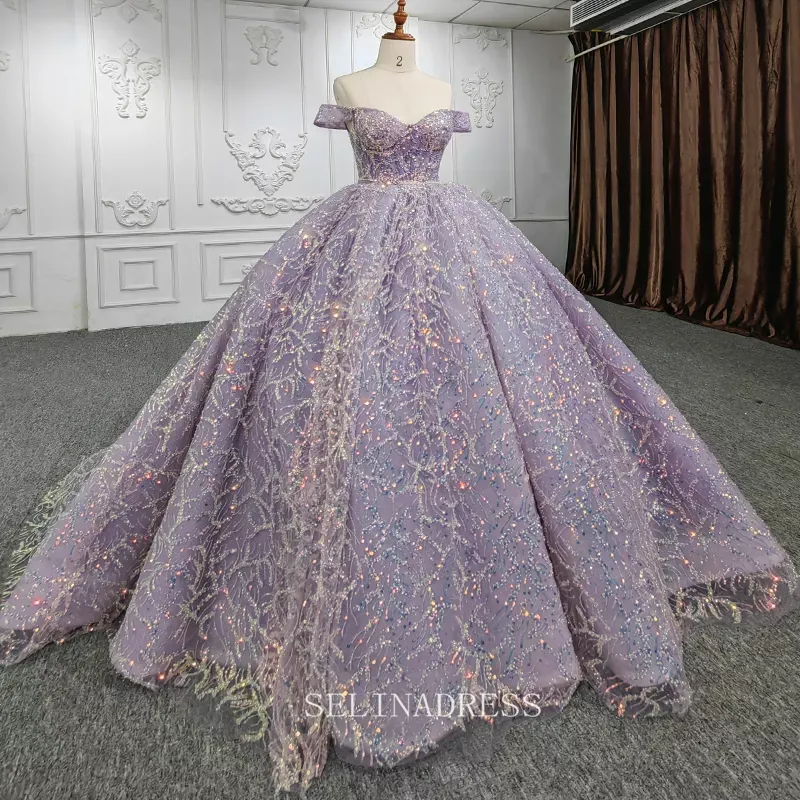 Off Shoulder Ball Gown Sequined Tulle Plus Size Princess Dress Beautiful Pageant Dress DY9944