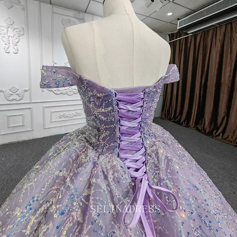 Off Shoulder Ball Gown Sequined Tulle Plus Size Princess Dress Beautiful Pageant Dress DY9944