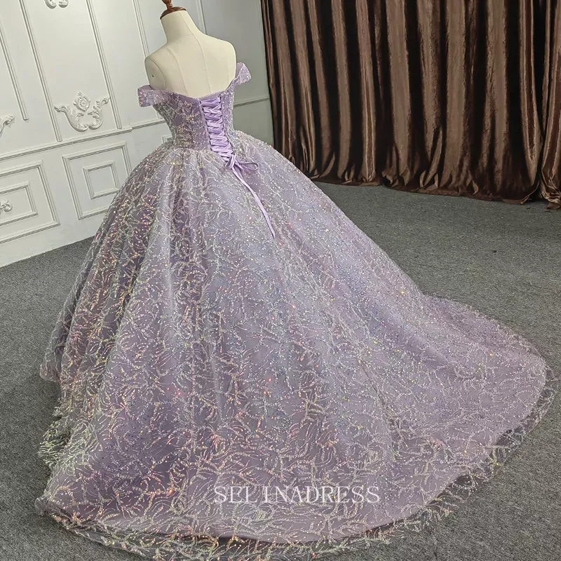 Off Shoulder Ball Gown Sequined Tulle Plus Size Princess Dress Beautiful Pageant Dress DY9944