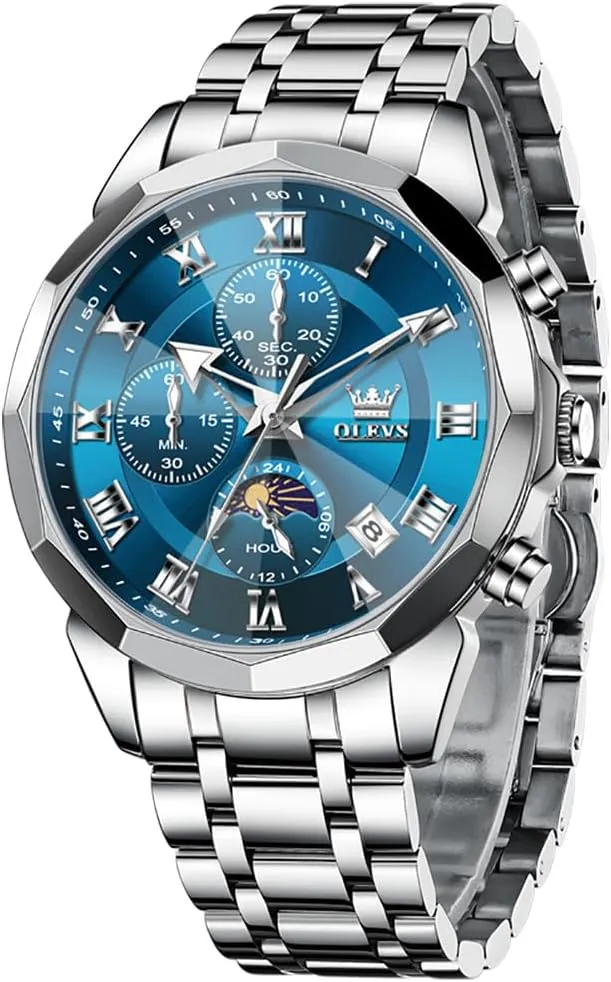 OLEVS Men Watch Business Dress Diamond Luxury Watch Luminous Easy to Read Date Waterproof Stainless Steel Quartz Analog Simple Dress Watch