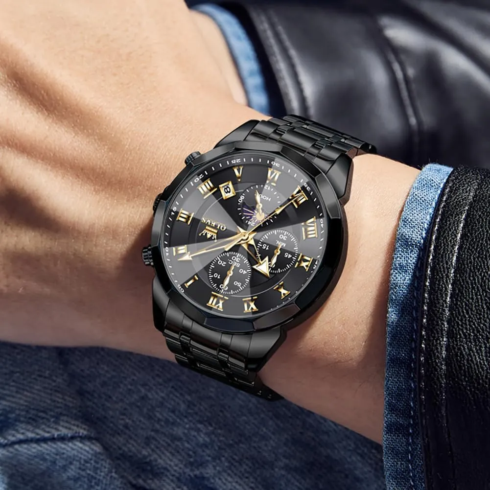 OLEVS Men Watch Business Dress Diamond Luxury Watch Luminous Easy to Read Date Waterproof Stainless Steel Quartz Analog Simple Dress Watch