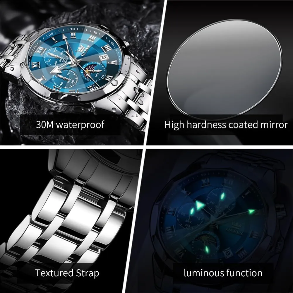 OLEVS Men Watch Business Dress Diamond Luxury Watch Luminous Easy to Read Date Waterproof Stainless Steel Quartz Analog Simple Dress Watch