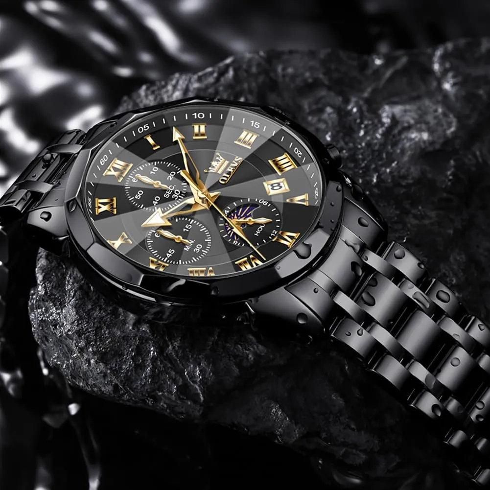 OLEVS Men Watch Business Dress Diamond Luxury Watch Luminous Easy to Read Date Waterproof Stainless Steel Quartz Analog Simple Dress Watch