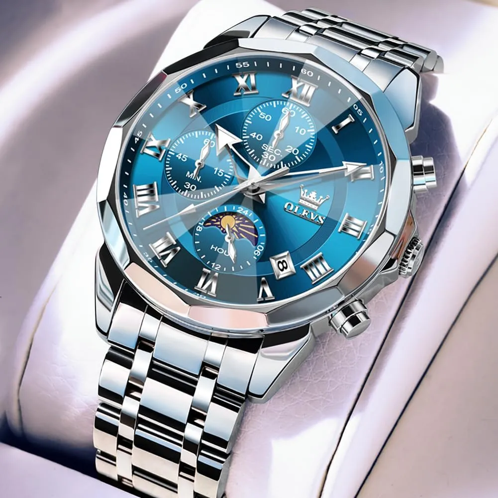 OLEVS Men Watch Business Dress Diamond Luxury Watch Luminous Easy to Read Date Waterproof Stainless Steel Quartz Analog Simple Dress Watch