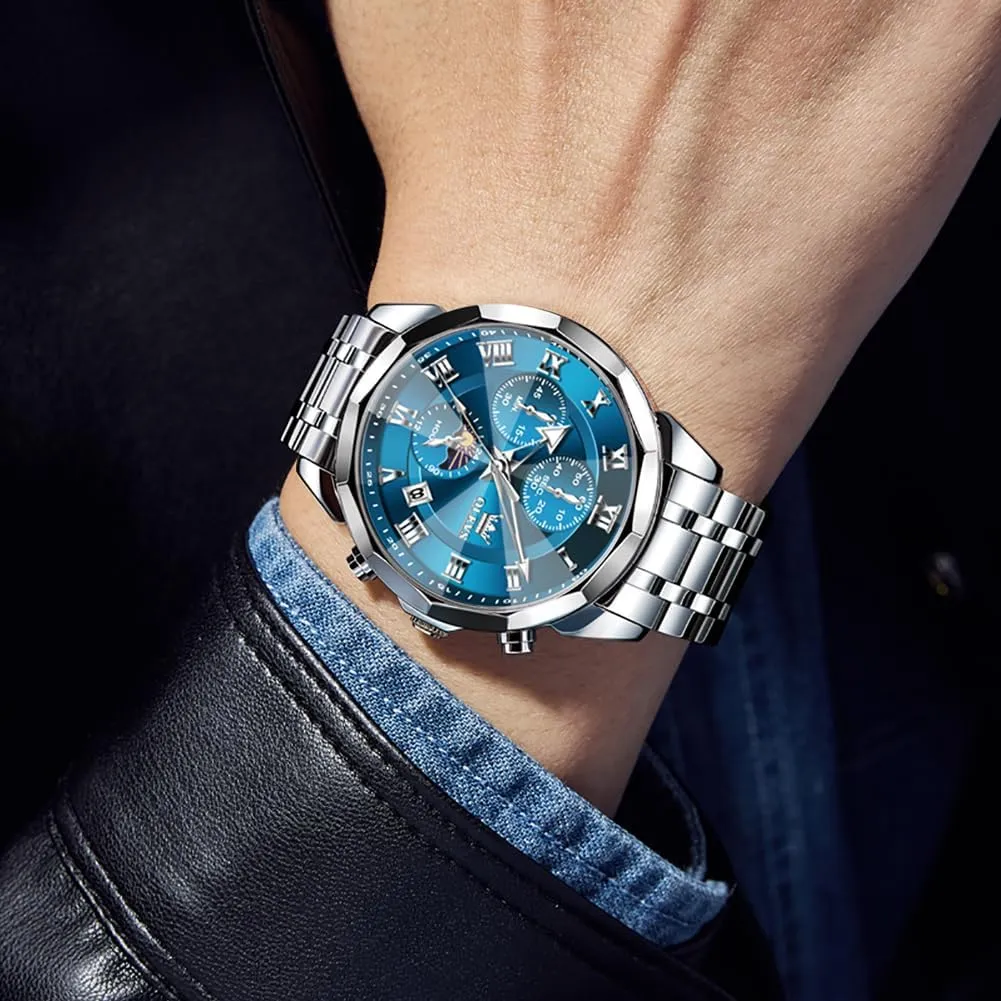 OLEVS Men Watch Business Dress Diamond Luxury Watch Luminous Easy to Read Date Waterproof Stainless Steel Quartz Analog Simple Dress Watch
