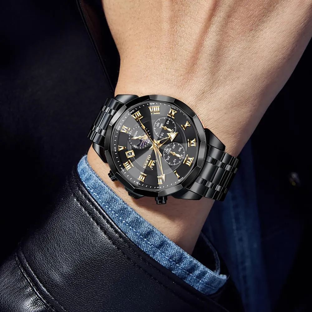 OLEVS Men Watch Business Dress Diamond Luxury Watch Luminous Easy to Read Date Waterproof Stainless Steel Quartz Analog Simple Dress Watch
