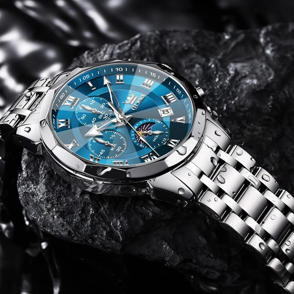 OLEVS Men Watch Business Dress Diamond Luxury Watch Luminous Easy to Read Date Waterproof Stainless Steel Quartz Analog Simple Dress Watch