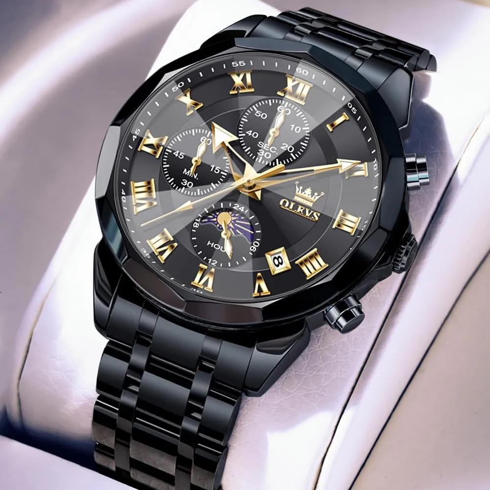 OLEVS Men Watch Business Dress Diamond Luxury Watch Luminous Easy to Read Date Waterproof Stainless Steel Quartz Analog Simple Dress Watch