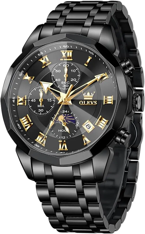 OLEVS Men Watch Business Dress Diamond Luxury Watch Luminous Easy to Read Date Waterproof Stainless Steel Quartz Analog Simple Dress Watch