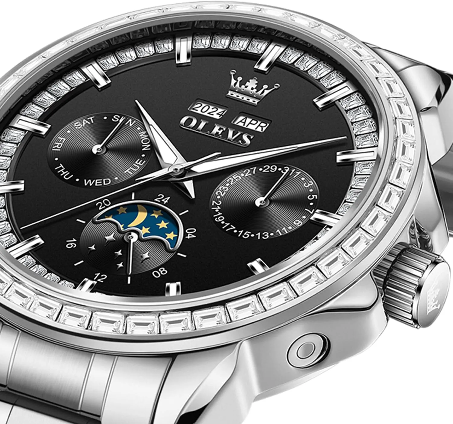 OLEVS Mens Automatic Watch 42MM Diamond Large Dial with Multi-Function Perpetual Calendar Tourbillon Mechanical Winding Watch Stainless Steel 30M Waterproof Luminous Rose Gold Watches Gift