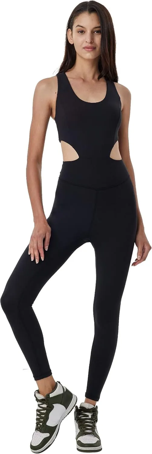 ONGASOFT Women's One Piece Jumpsuit for Workout Yoga Dance Strappy Athletic Bodysuit Open Back Rompers