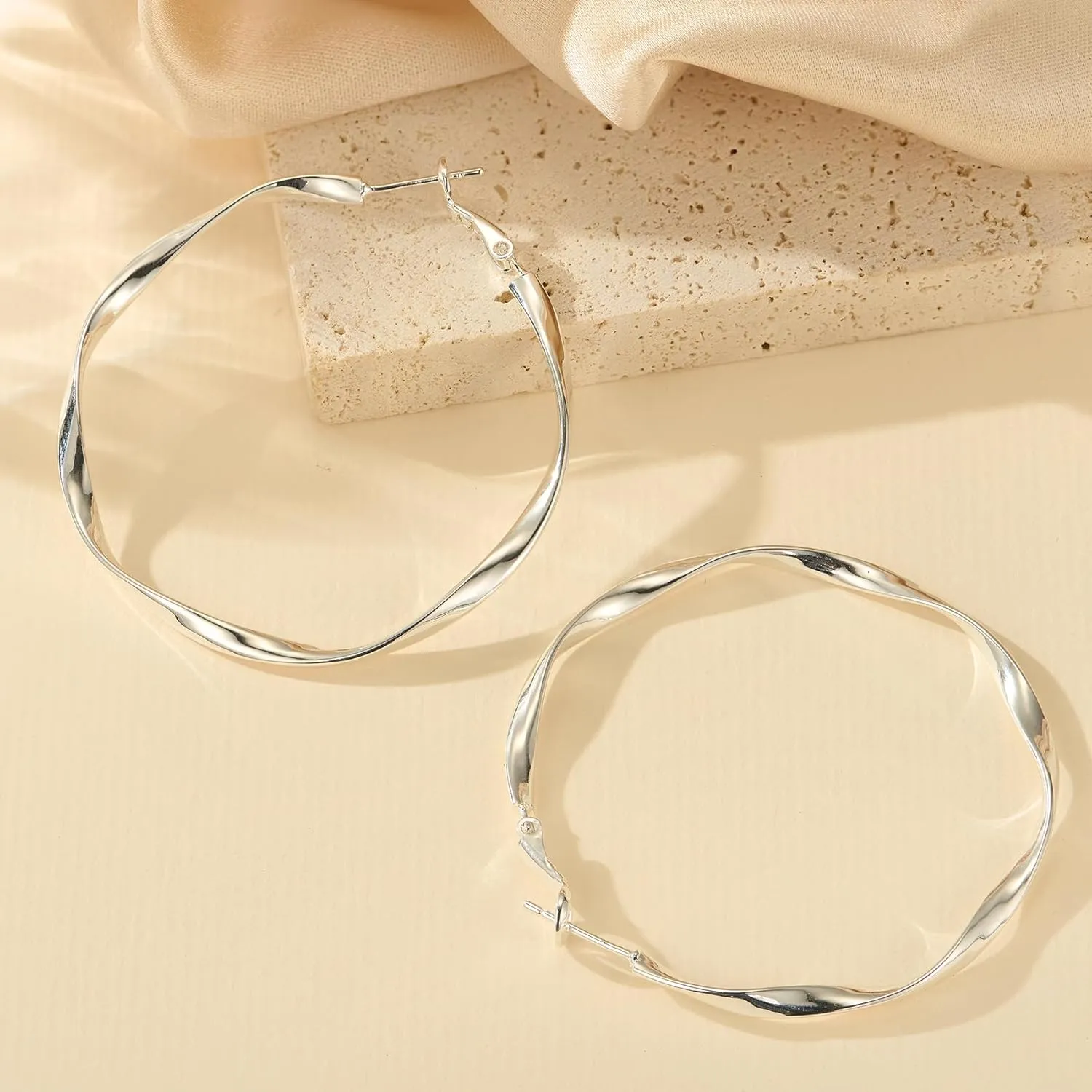 OOOPEL Gold Hoops Earrings for Women, Big 925 Sterling Silver Hoop Earrings Lightweight Hypoallergenic Sterling Silver Hoop Earrings for Women 30MM 40MM 50MM 60MM