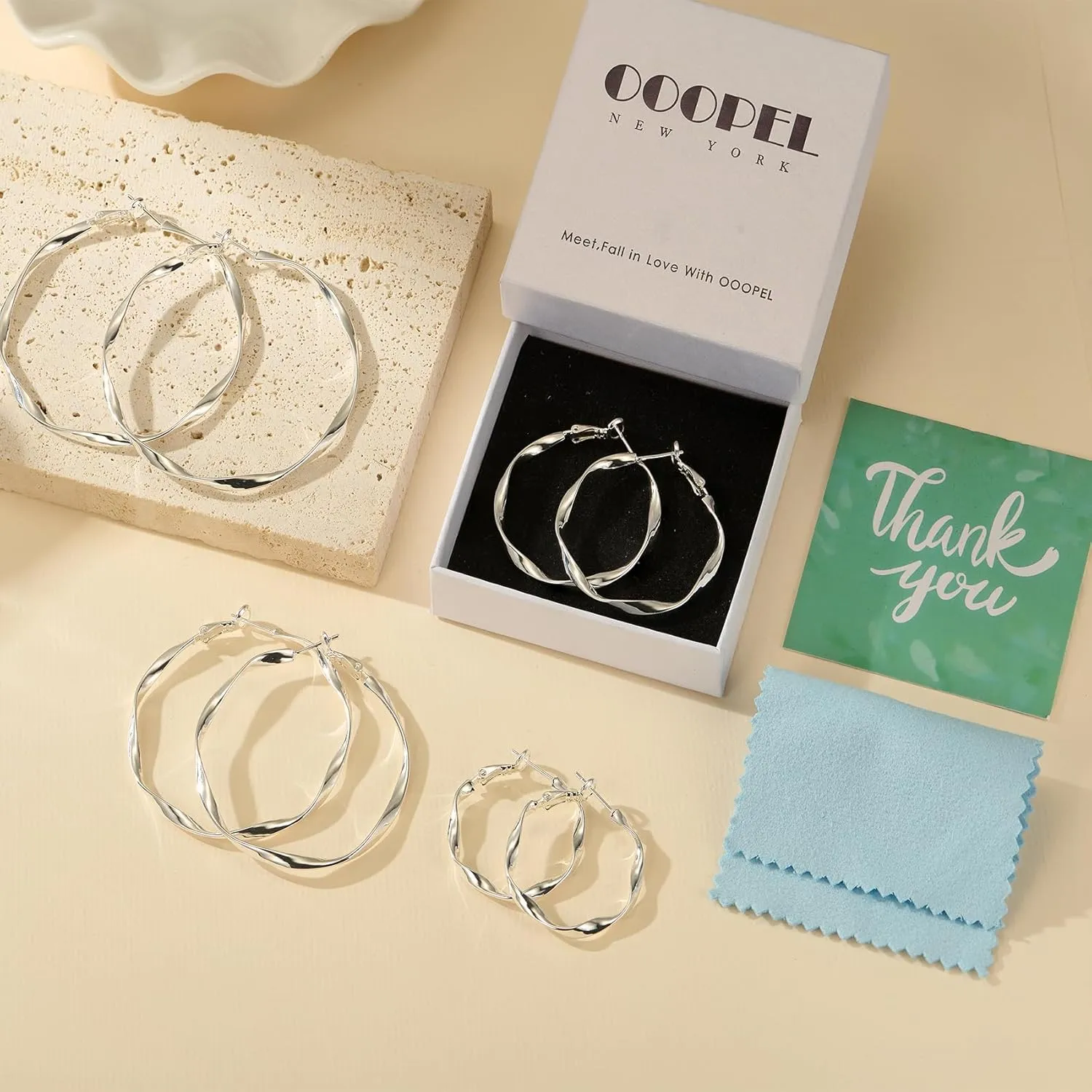 OOOPEL Gold Hoops Earrings for Women, Big 925 Sterling Silver Hoop Earrings Lightweight Hypoallergenic Sterling Silver Hoop Earrings for Women 30MM 40MM 50MM 60MM