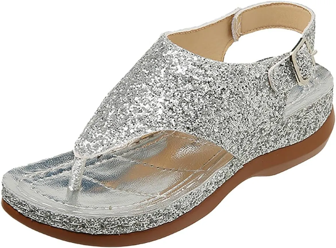 Open Toe Platform Fish Mouth Silver Ankle Strap Summer Dress Shoes Womens Arch Support Orthotic Thong Sandals
