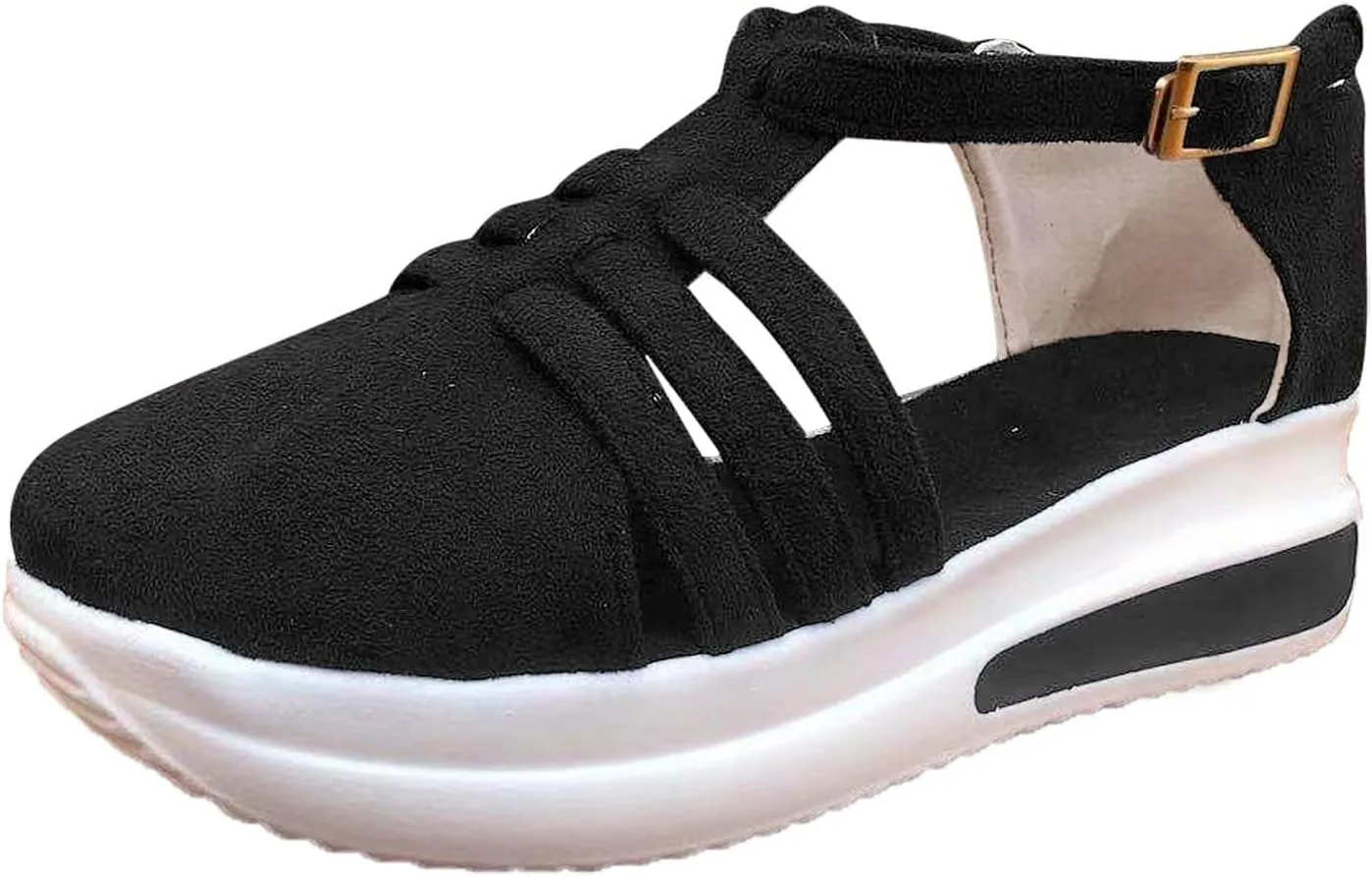 Orthopedic Platform Wedge Sandals for Women Summer Dressy,Arch Support Closed Toe Buckle Ankle Strap Espadrilles Wedge Comfortable Outdoor Shoes Strappy Slip on Sandals Beach Boho Shoes
