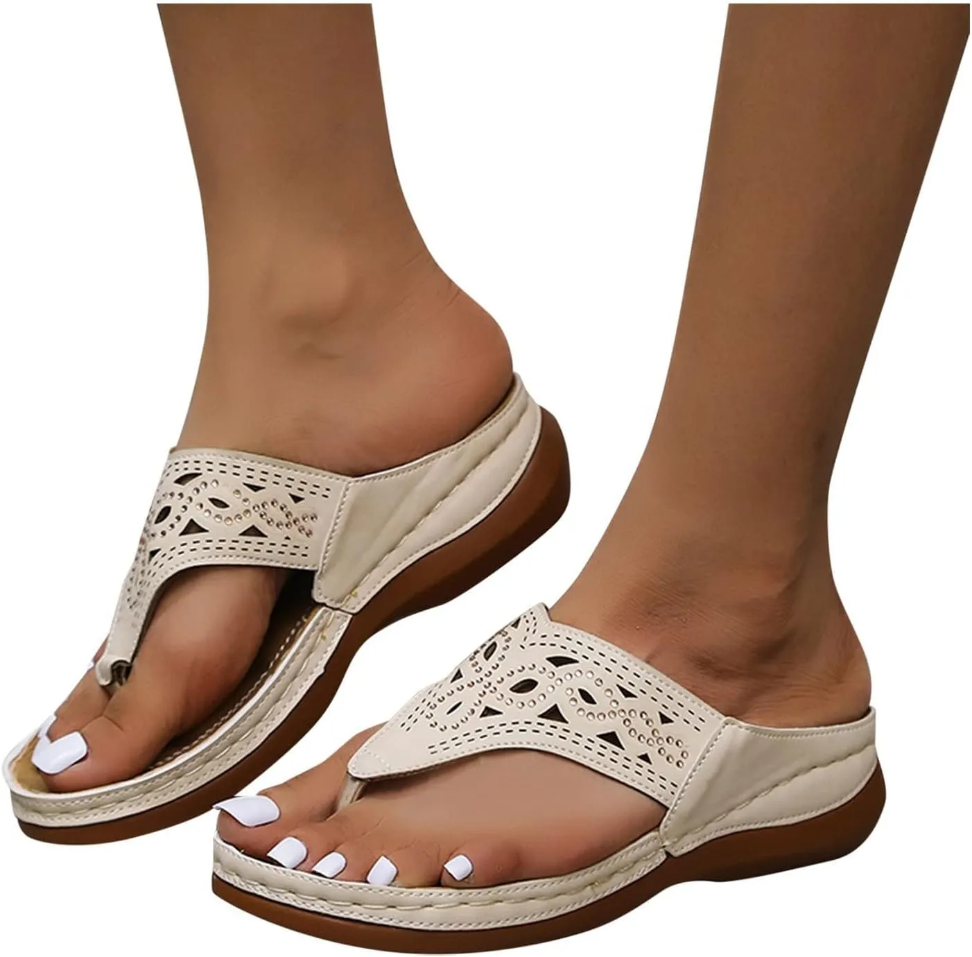 Orthopedic Sandals for Women, 2025 Summer Shoes Dressy Comfortable Arch Support Wedge Non Slip Flip Flops Breathable Mesh Hollow Sports Non-Slip Flip-Flops Casual Open Toe Orthotic Cushion