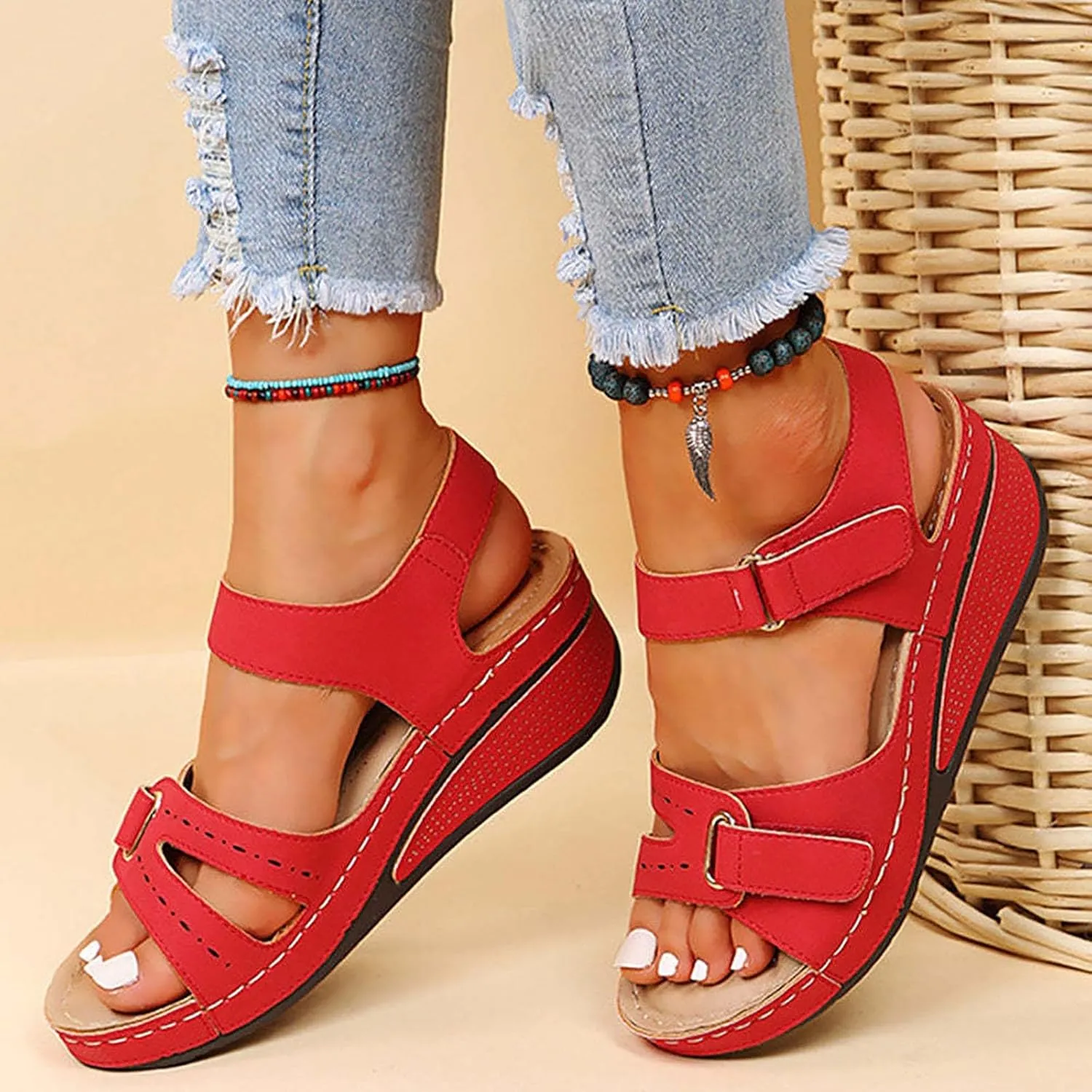 Orthopedic Wedge Sandals for Women Summer Dressy, Platform Ankle Strap Open Toe Sandals, Ladies Beach Walking Shoes