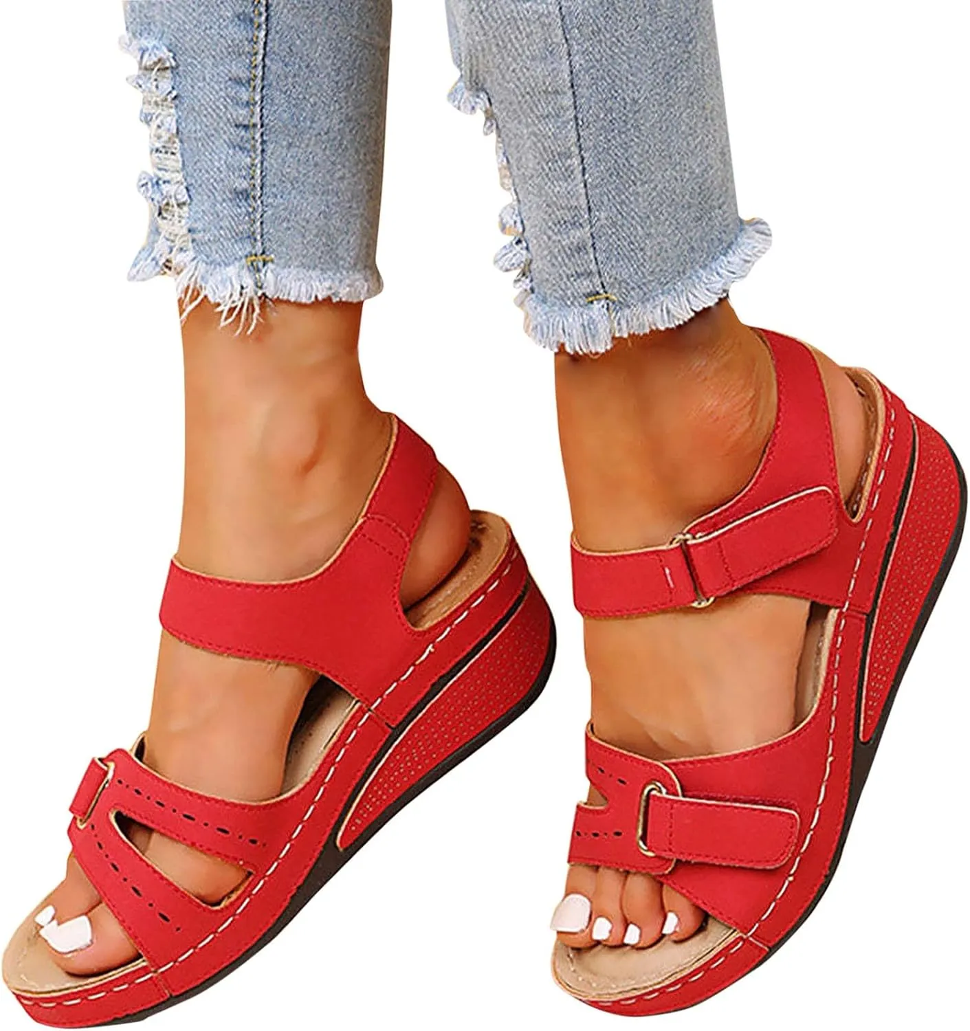 Orthopedic Wedge Sandals for Women Summer Dressy, Platform Ankle Strap Open Toe Sandals, Ladies Beach Walking Shoes
