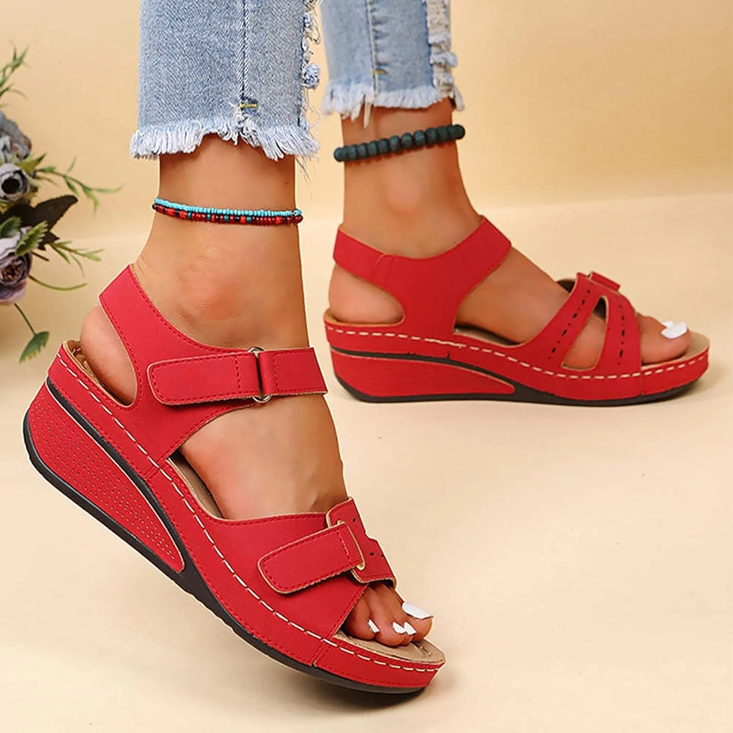 Orthopedic Wedge Sandals for Women Summer Dressy, Platform Ankle Strap Open Toe Sandals, Ladies Beach Walking Shoes