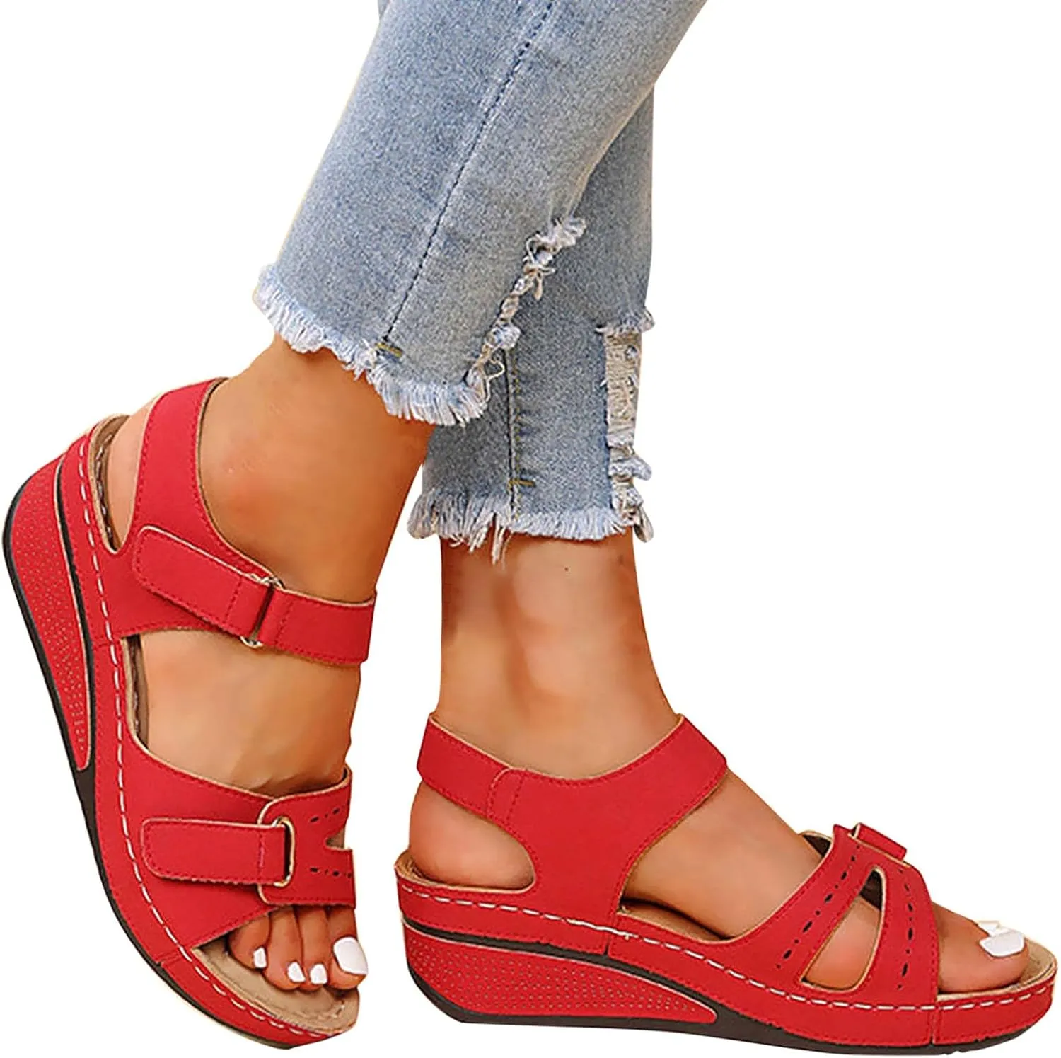 Orthopedic Wedge Sandals for Women Summer Dressy, Platform Ankle Strap Open Toe Sandals, Ladies Beach Walking Shoes
