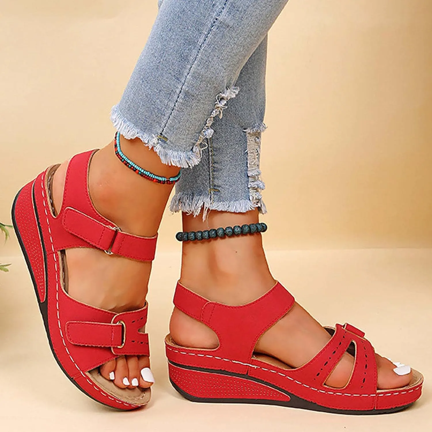 Orthopedic Wedge Sandals for Women Summer Dressy, Platform Ankle Strap Open Toe Sandals, Ladies Beach Walking Shoes