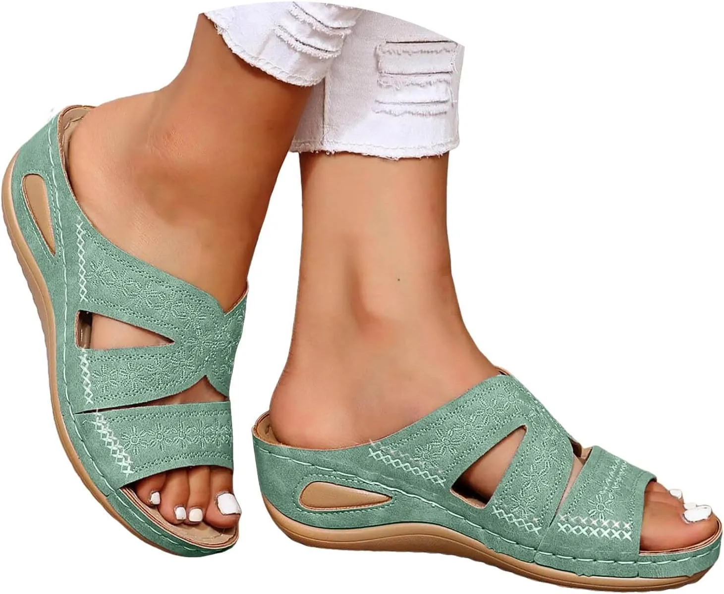 Orthopedic Wedge Sandals for Women,Flat Open Toe Platform Sandals Dressy Summer 2025 Hollow Out Casual Boho Slip on Beach Sandals Dress Comfortable Outdoor Shoes Sandalias OrtopDicas Para Mujer