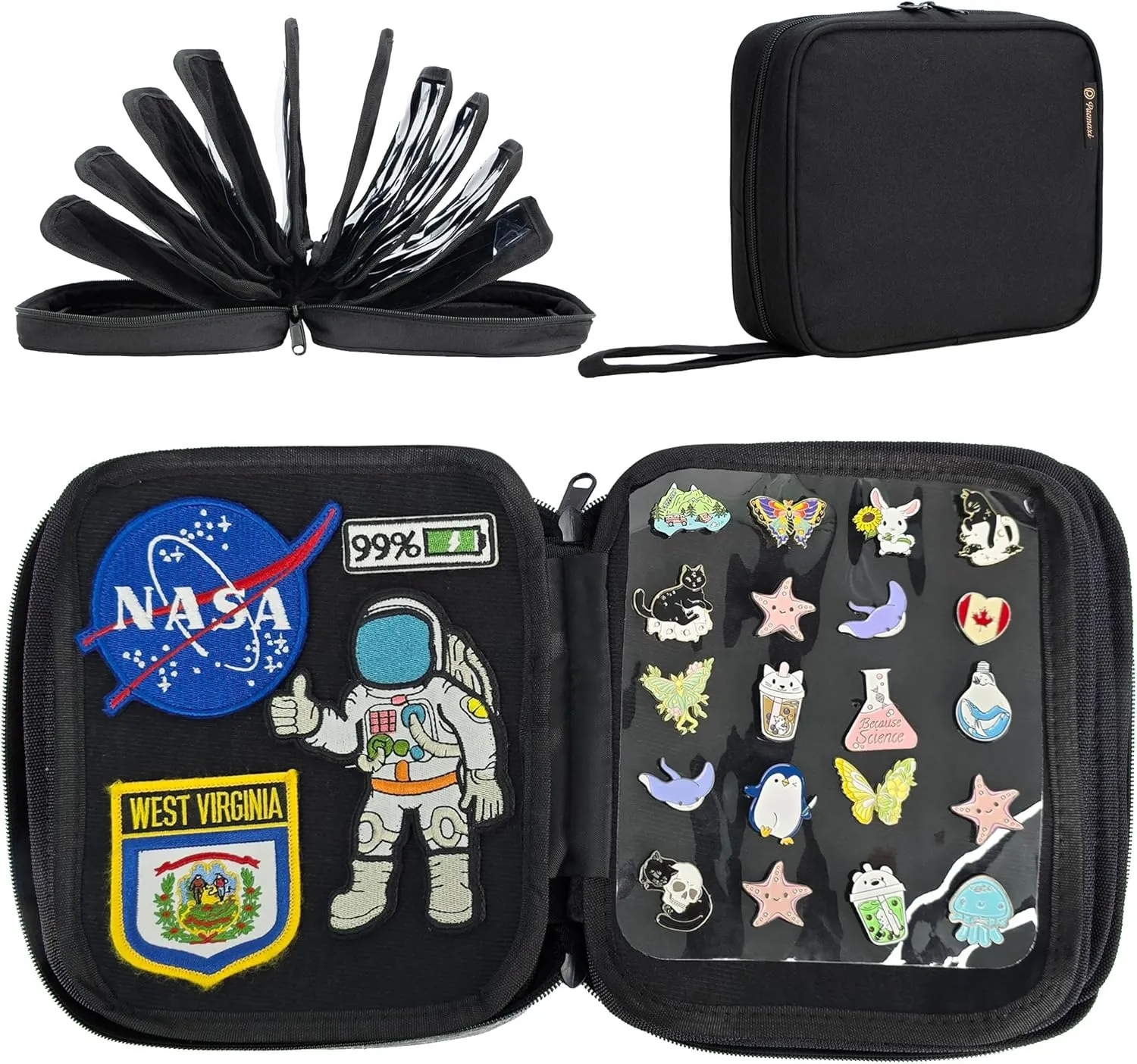 PACMAXI Portable Travel Brooch Carrying Case for Enamel and Lapel Pins - Storage Organizer With 10 Pages, Holds Up to 160 Pins - Collections Display Bag