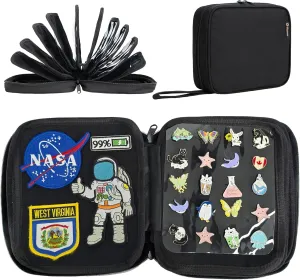 PACMAXI Portable Travel Brooch Carrying Case for Enamel and Lapel Pins - Storage Organizer With 10 Pages, Holds Up to 160 Pins - Collections Display Bag