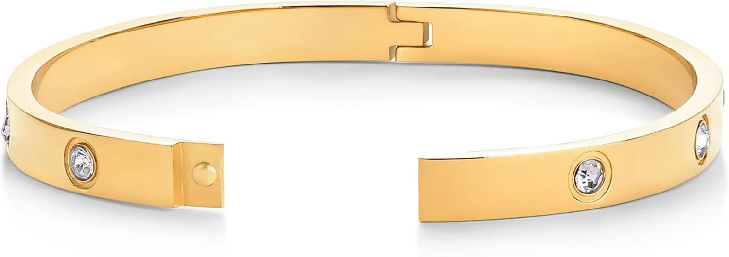 PAVOI 14K Gold Plated Love Bangle Bracelets for Women | Waterproof Stainless Steel Cubic Zirconia Hinged Bracelet Dupe