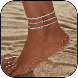 Pearl Anklet for Women Shell Ankle Bracelet Butterfly Pearl Anklets Seashell Anklet Summer Beach Foot Jewelry Gifts