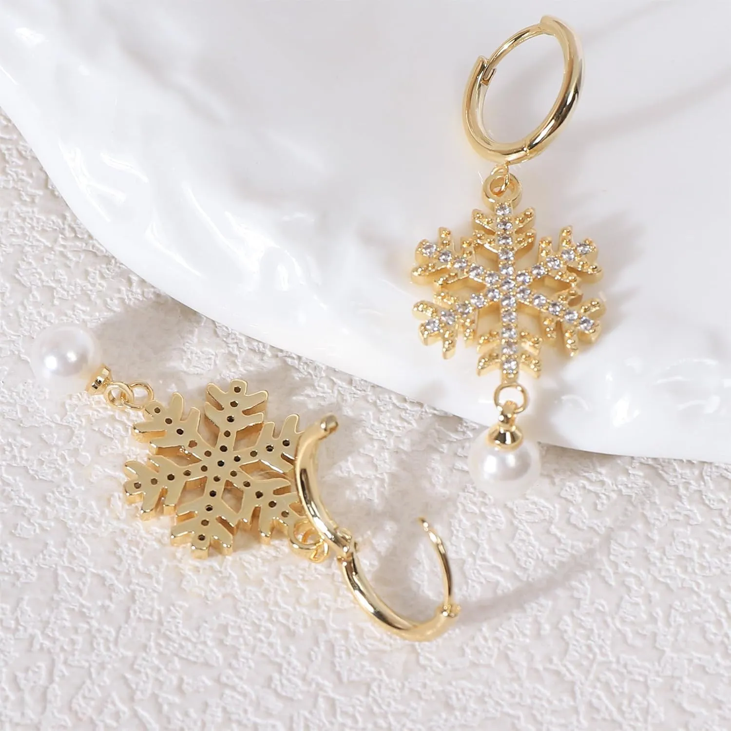 Pearl Dangle Earrings for Women 14K Gold Clover/Bow/Snowflake/Infinity/Flower CZ Earrings Pearl Jewelry Birthday Gift for Girlfriend Sisters