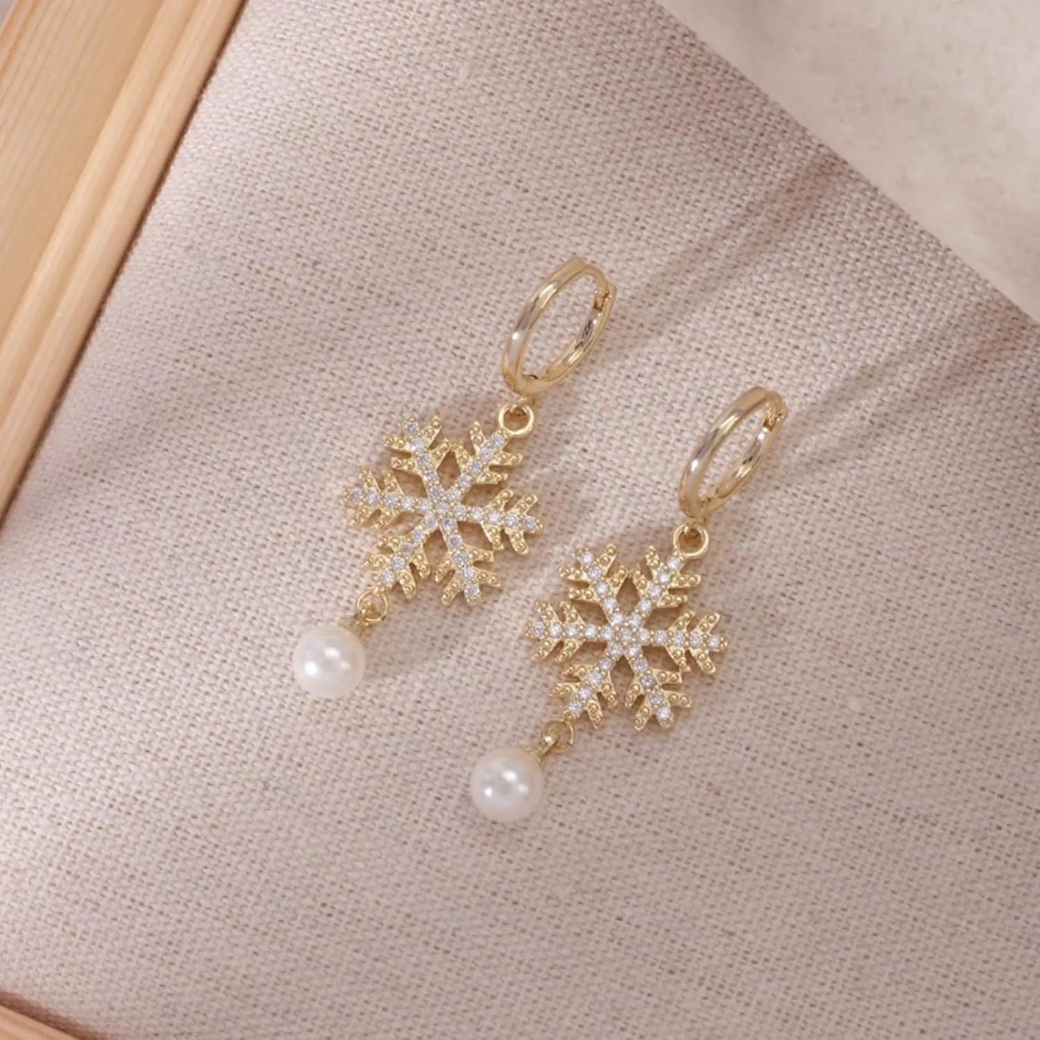Pearl Dangle Earrings for Women 14K Gold Clover/Bow/Snowflake/Infinity/Flower CZ Earrings Pearl Jewelry Birthday Gift for Girlfriend Sisters