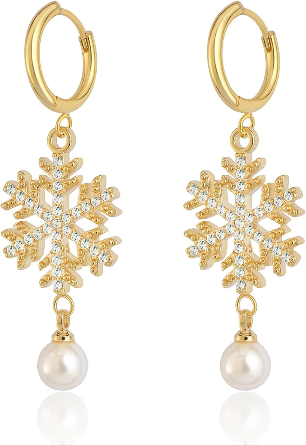 Pearl Dangle Earrings for Women 14K Gold Clover/Bow/Snowflake/Infinity/Flower CZ Earrings Pearl Jewelry Birthday Gift for Girlfriend Sisters