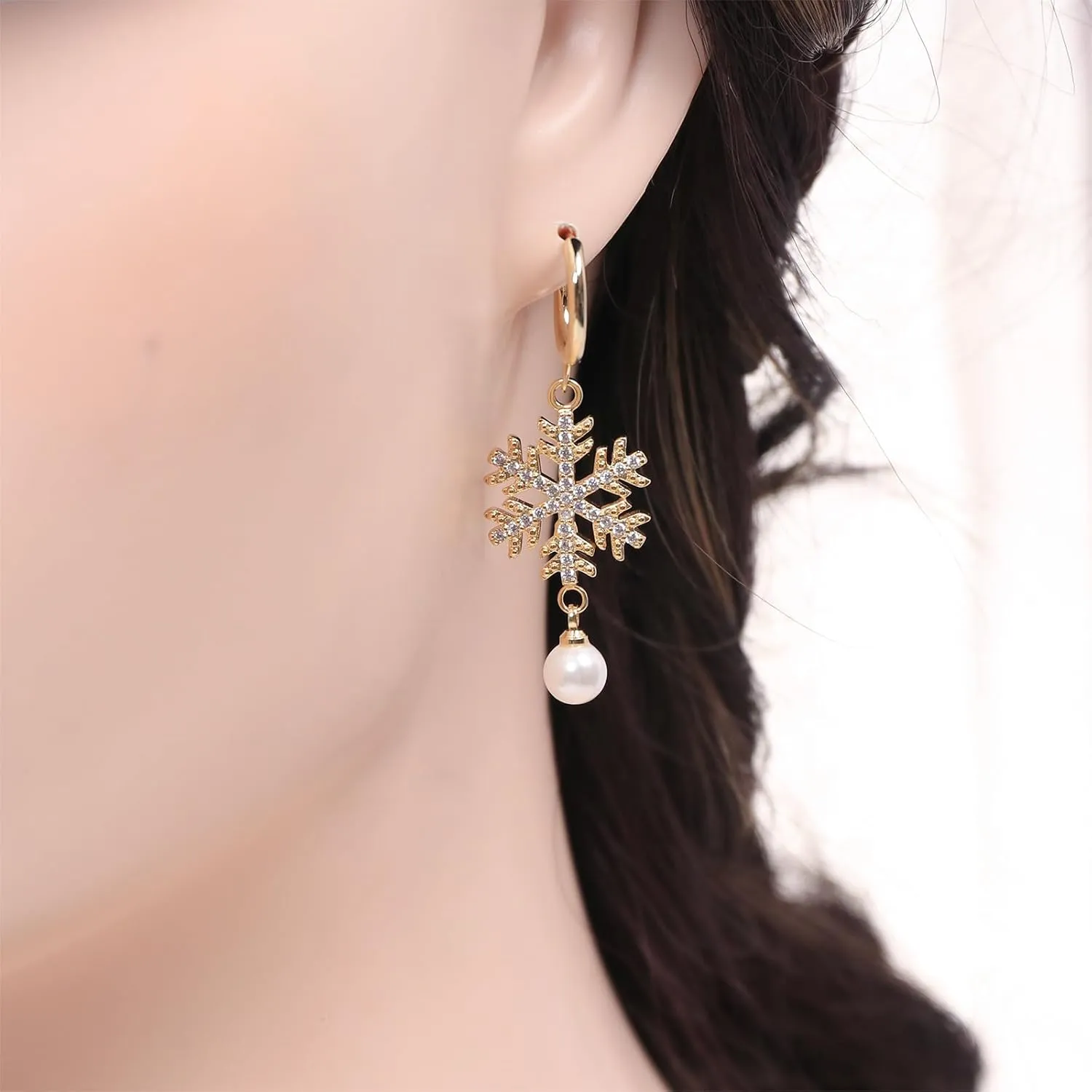 Pearl Dangle Earrings for Women 14K Gold Clover/Bow/Snowflake/Infinity/Flower CZ Earrings Pearl Jewelry Birthday Gift for Girlfriend Sisters