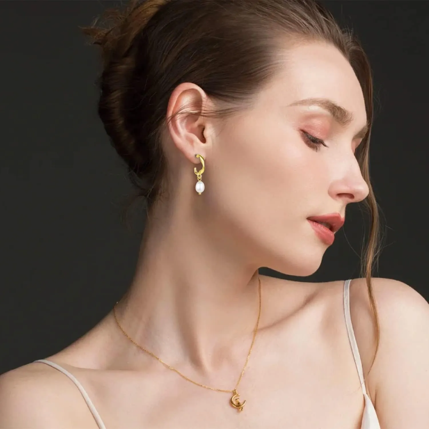 Pearl Earrings for Women 14K Gold Plated Freshwater Cultured Baroque Pearl drop Earrings Gold Pearl Earrings Dangle for Mother Wife Her 2 Pairs