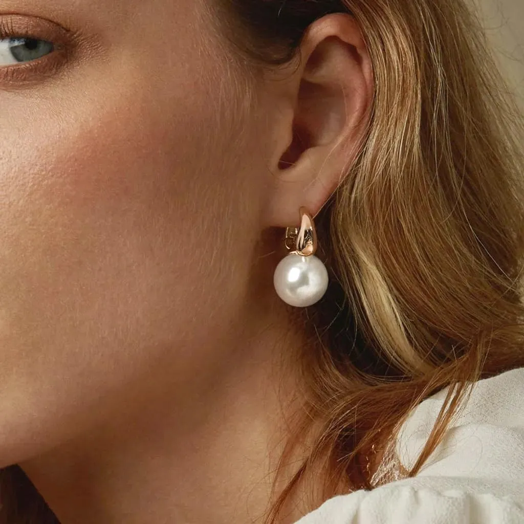 Pearl Earrings for Women, 14K Gold Plated/925 Sterling Silver Quality Handpicked AAA  Freshwater Cultured Round Pearls Small Gold Hoops Dangle Pearl Earrings Wedding Jewelry Gift for Women