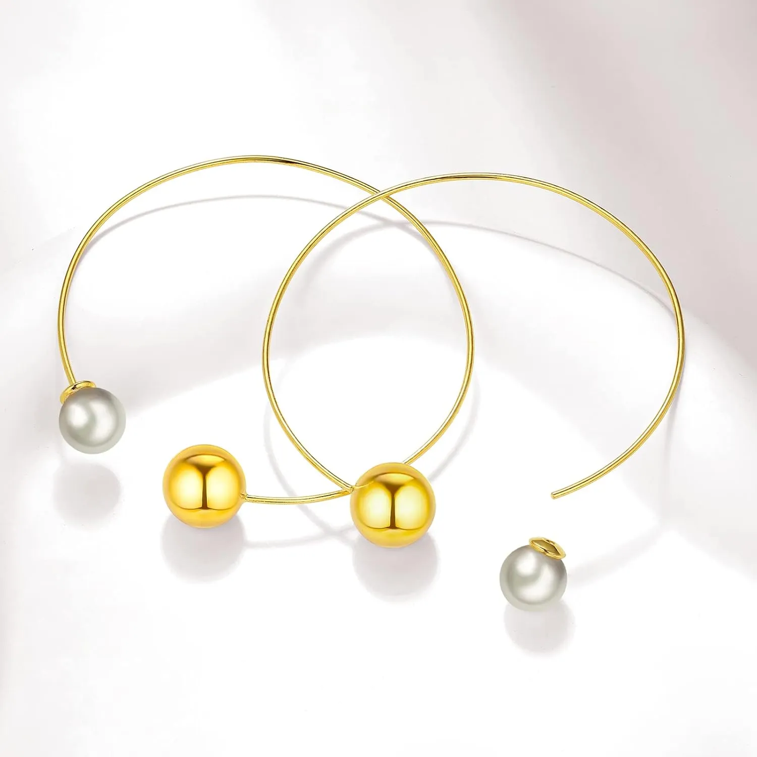Pearl Gold Hoop Earrings for Women Girls, 14K Gold Plated Lightweight Open Hoop Dangle Drop Earrings Trendy Dainty Pearl Hypoallergenic Earrings Jewelry