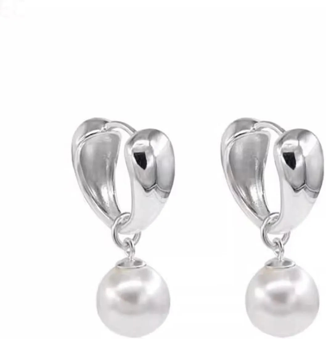 Pearl Hoop Dangle Earrings for Women,Dainty Gold Chunky Pearl Huggie Earrings,Retro Bridal Wedding Statement Drop Earrings Jewelry Accessories Gifts