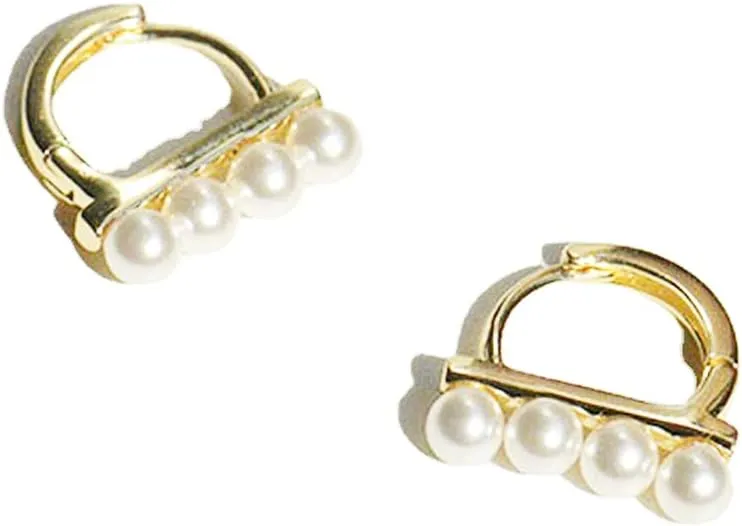 Pearl Hoop Earrings for Women 14k Gold Plated Simple Cute Dainty Lightweight Heart Drop Dangle Cuff Stud Cartilage Huggie Earrings for Piercing Jewelry